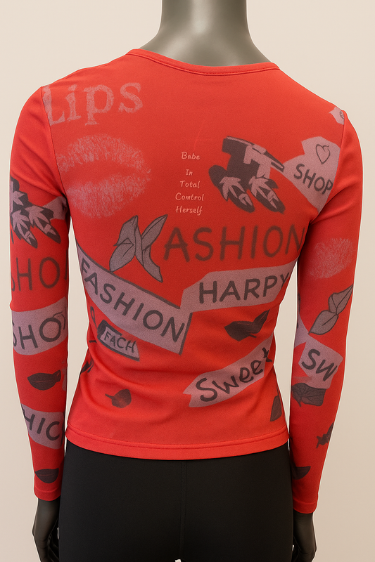 Printed Mesh T Shirt with Embelishment Fashion Print