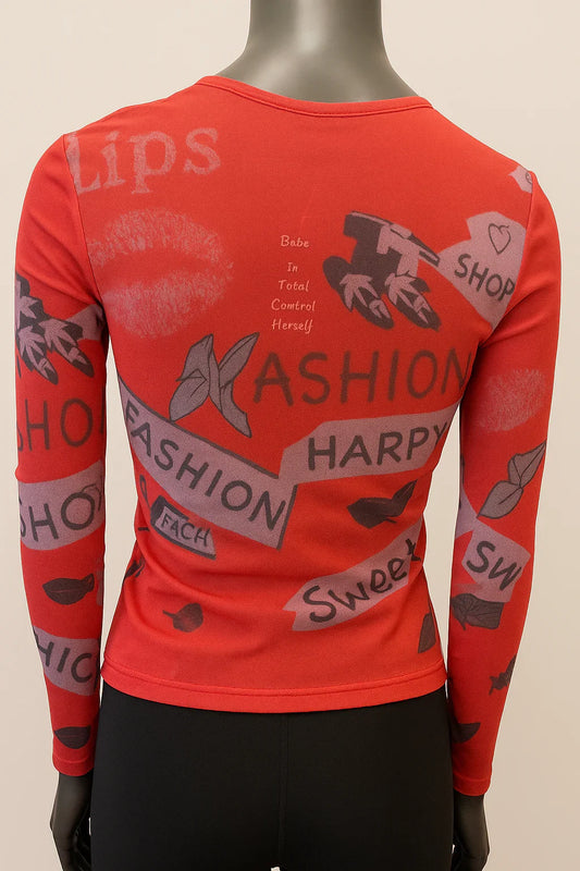 Printed Mesh T Shirt with Embelishment Fashion Print - Extravagance Fashion