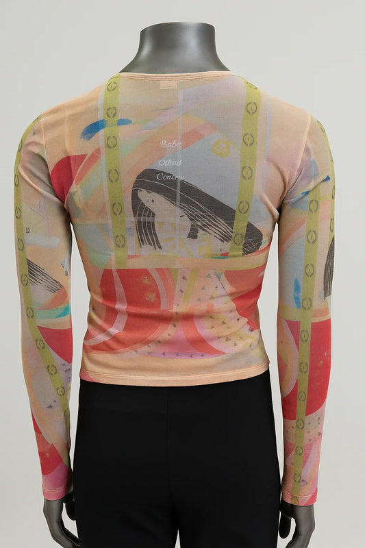 Printed Mesh T Shirt with Embelishment Japanese Doll - Extravagance Fashion