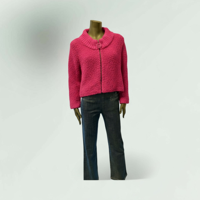 Textured Zip-Up Cardigan- Ranjana-Lunatisme