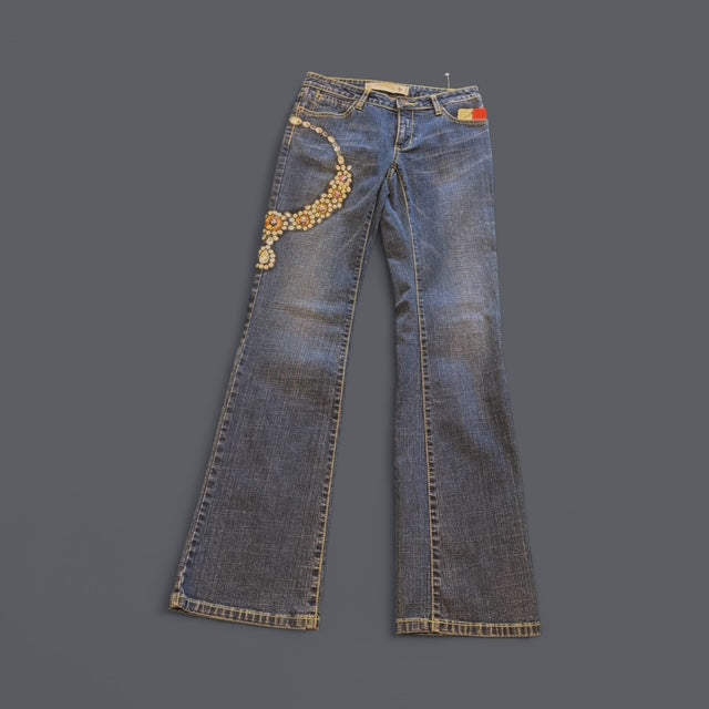 Hand painted Jeans Necklace shape embellisment - Extravagance Fashion