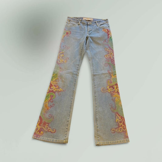 Hand Painted Jeans -Abstract Painting- Light Blue