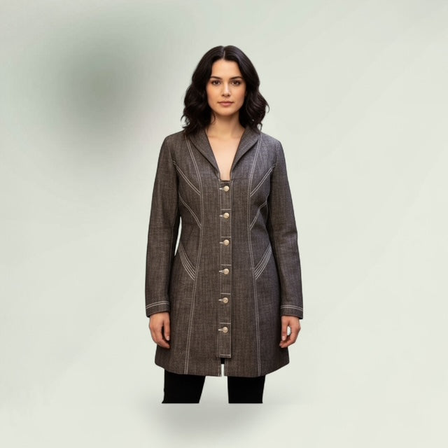 Women's Tailored Denim Button-Front Jacket – Structured Longline Fit