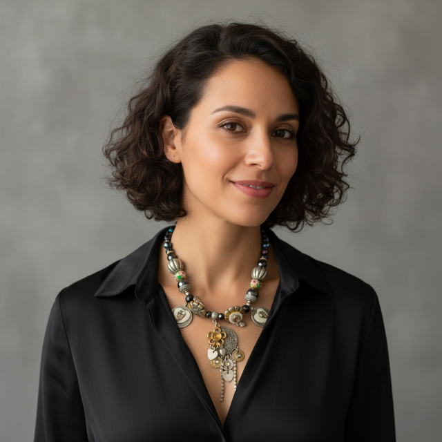 Necklace made with various shaped  stones and charms