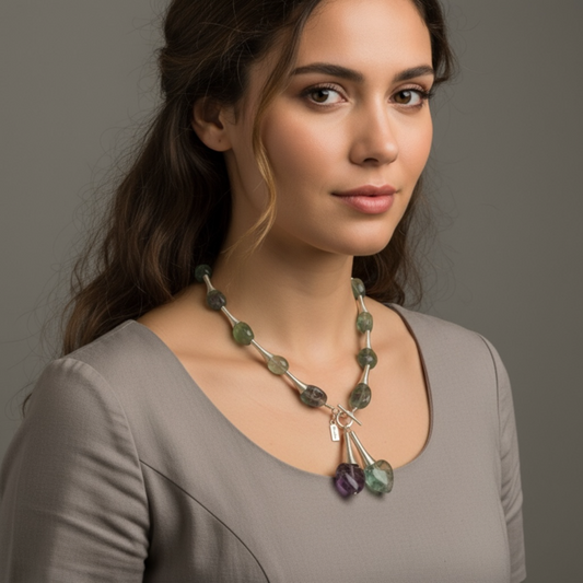 Beautiful twisted corn metal design with green and purple Beads