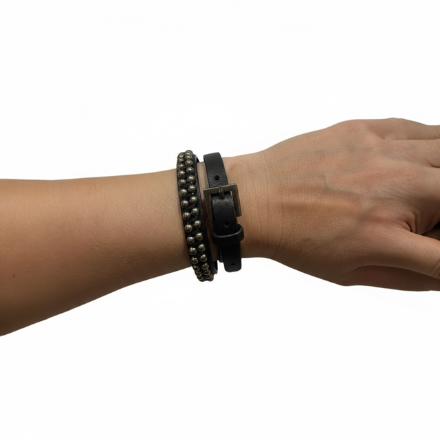 Wrap aroundLeather Bracelet with metal beading with strap