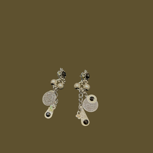 beautiful dangling piearces earrings with metail beads, selected charms and rhinestones