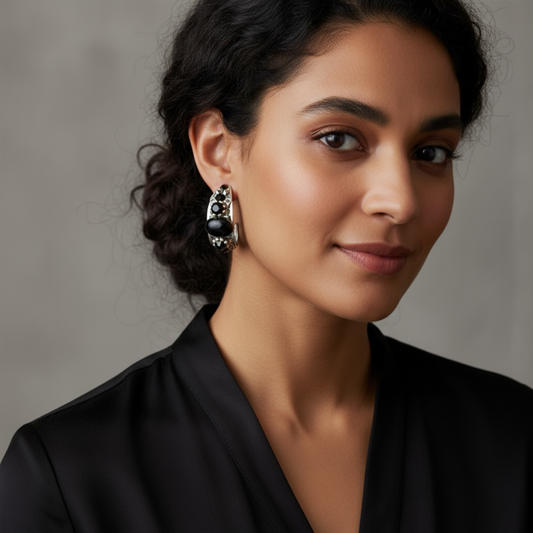 Beautiful half hoop pierced earrings with vibrant coloured stones