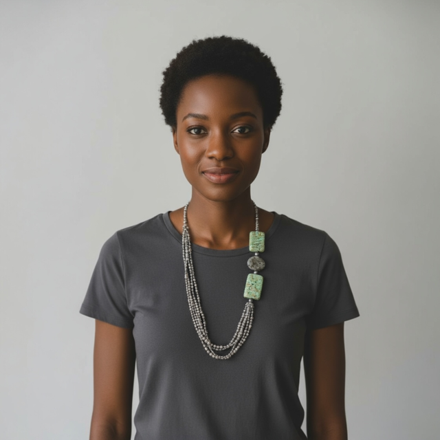 Black Speckled  Rice pearls with stones Necklace