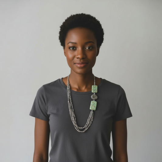 Black Speckled  Rice pearls with stones Necklace