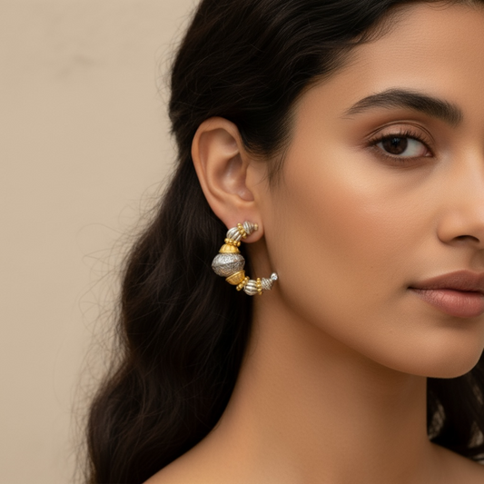 Silver/ gold coloured metal half hoop Piearced earrings