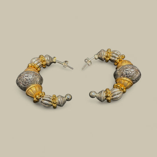 Silver/ gold coloured metal half hoop Piearced earrings