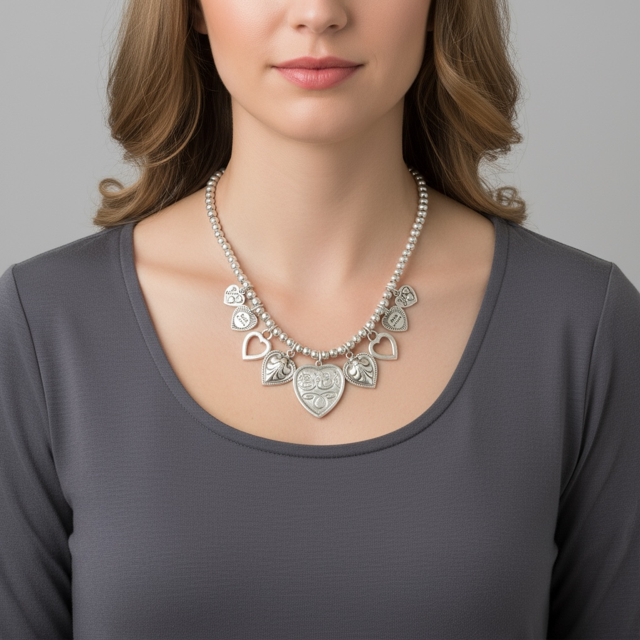 Silver pendent with selected heart charms