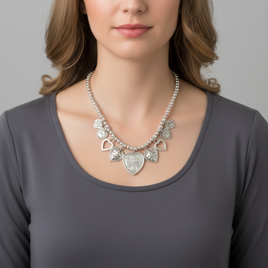 Silver pendent with selected heart charms