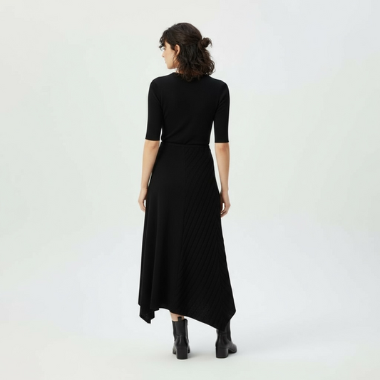 Women's Knitted Midi Skirt – Half Ribbed Design in Black Style Book 25