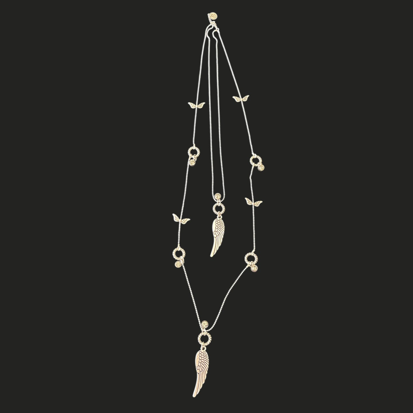 Long Layered silver necklace enchanced with shiny stones