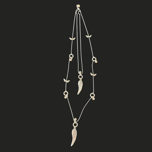 Long Layered silver necklace enchanced with shiny stones