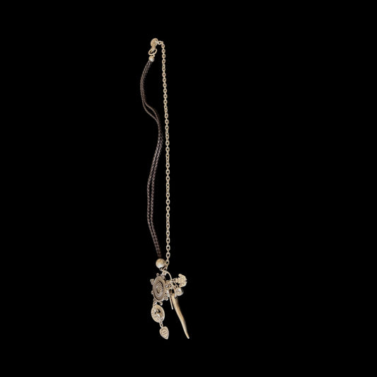 Rope leather and chain necklace with selected charms