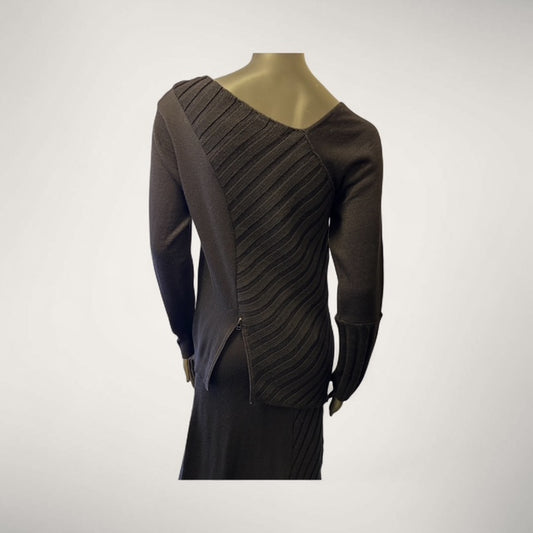 Women's Asymmetric Half-Ribbed Knit Sweater with Side Zip style Book 21