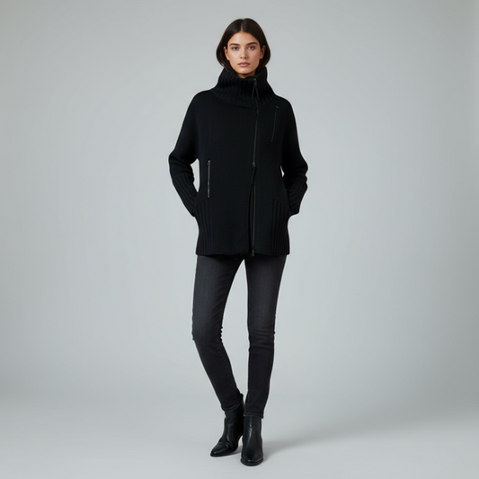 Women's Ribbed Funnel Neck Zip Cardigan –