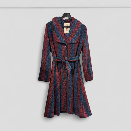 Coat featuring Bold Vertical Stripes in deep red and Navy Blue STYLE NO.HE027