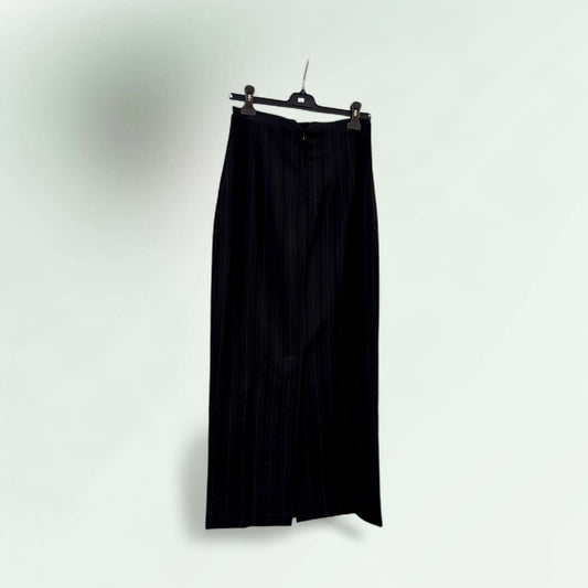 Showing the back of the classic pinstripe sara pacini skirt