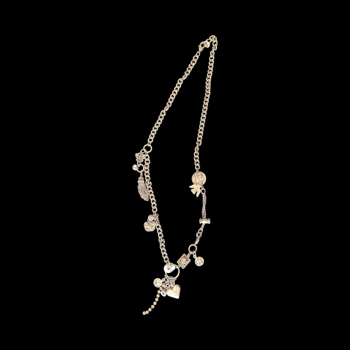 Sliver chain necklace featuering  unique assorted charms