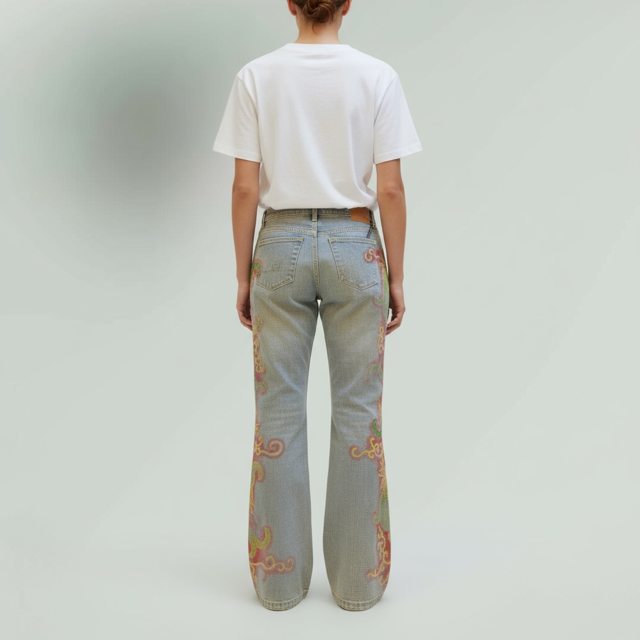 Hand Painted Jeans -Abstract Painting- Light Blue