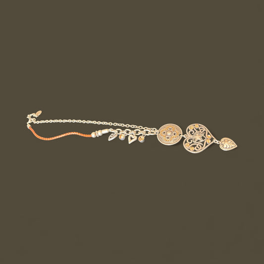 Necklace made with  Rope twistedLeather and metal with Rhinestones