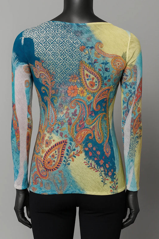 Printed Chiffon Biased Tunic Top with Sequins style 9479 - Extravagance Fashion