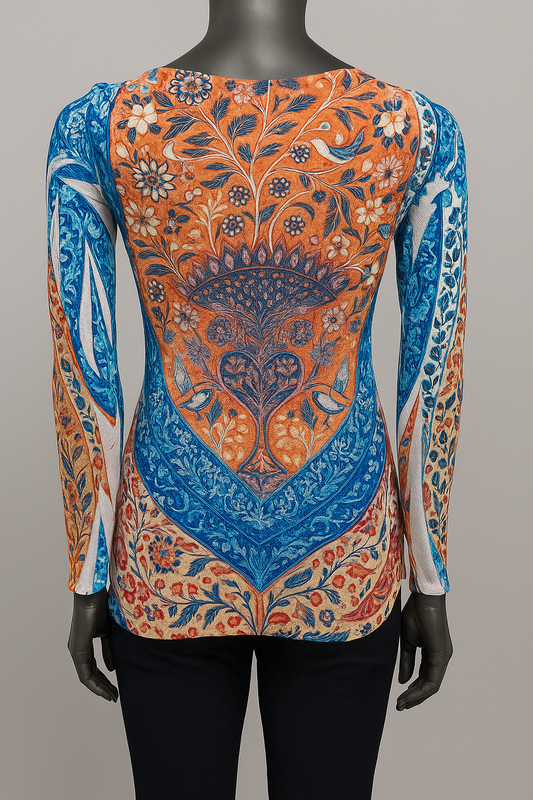 Printed Chiffon Biased Tunic Top with Sequins style 9485