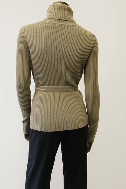 Assymetric thin Ribbed Polo neck Sweater with ties Style No. Boss 26