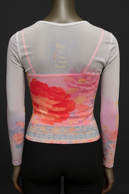 Printed Mesh T Shirt with Embelishment   Big Red print