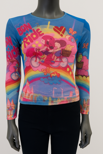 Printed Mesh T Shirt with Embelishment   Born To Ride Print