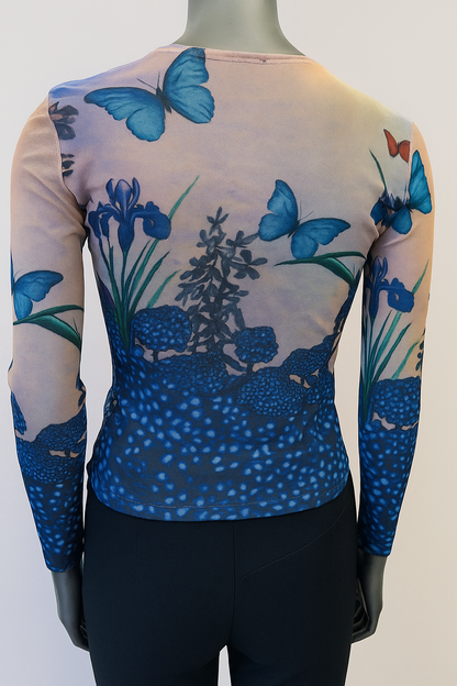 Printed Mesh T Shirt with Embelishment Butterflies print