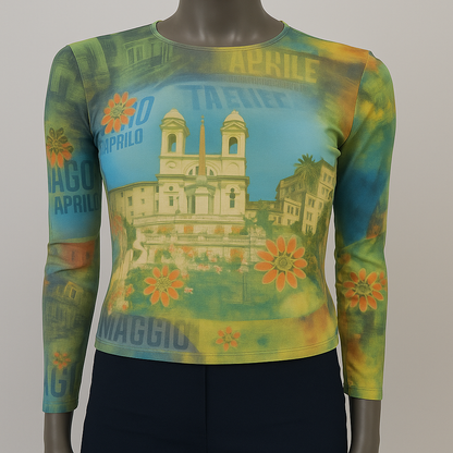 Printed Mesh T Shirt with Embelishment Ergo Italia