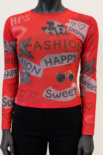 Printed Mesh T Shirt with Embelishment   Fashion Print