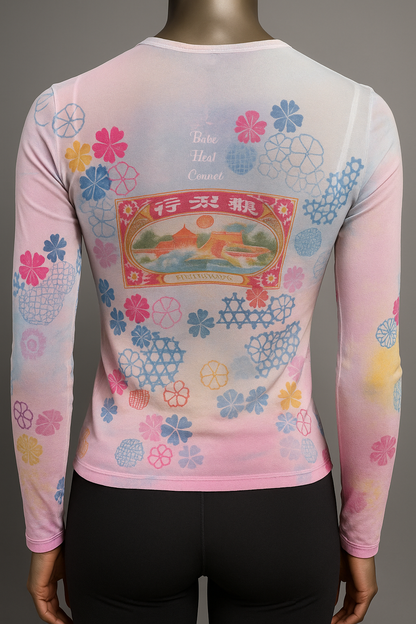 Printed Mesh T Shirt with Embelishment Hang Lee Print