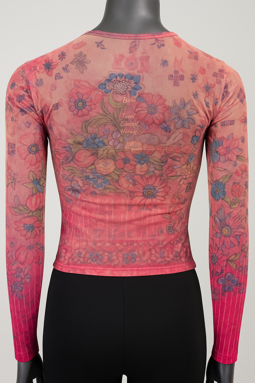 Printed Mesh T Shirt with Embelishment  Flower Patch Print