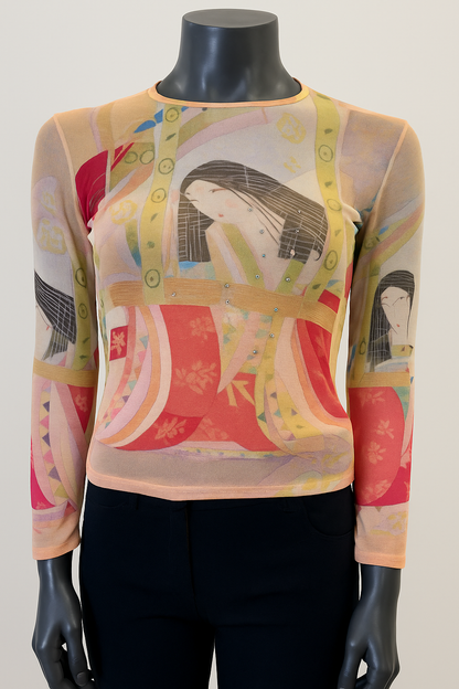 Printed Mesh T Shirt with Embelishment   Japanese Doll