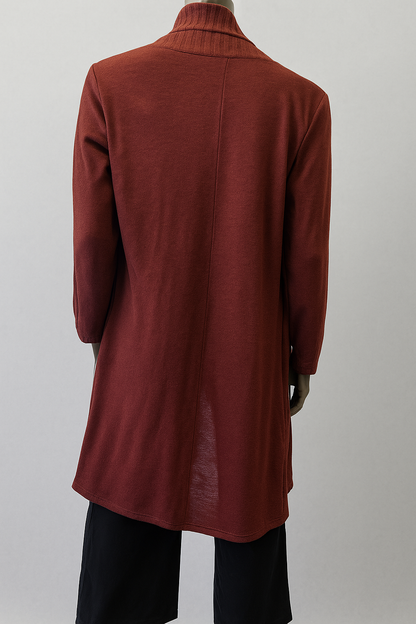 long knitted edge to edge Coat/ Cardigan with ribbing detail on lapel and pockets- style GYLIO 707