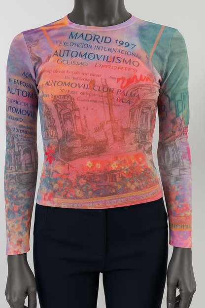 Printed Mesh T Shirt with Embelishment   Paolo Madrid 1977 Print