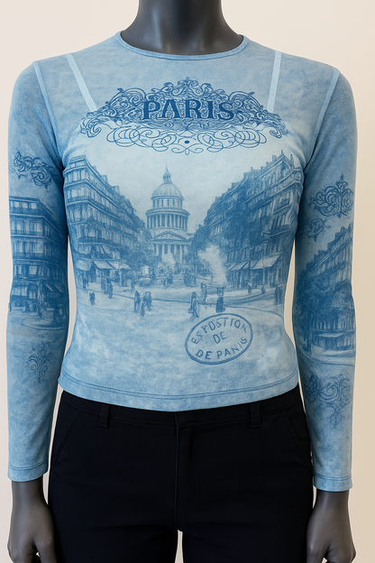 Printed Mesh T Shirt with Embelishment Patheon Print