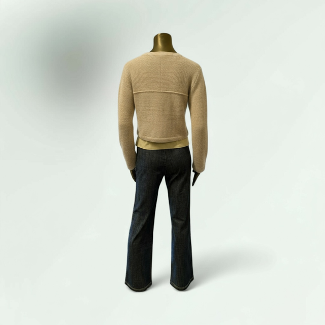 Beige Cropped Knit Cardigan with Ring Detail-Gargrish-Lunatisme