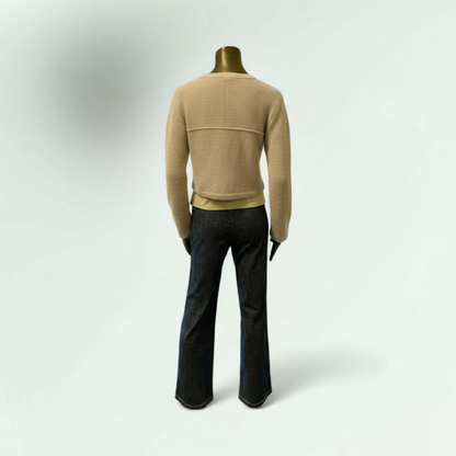 Beige Cropped Knit Cardigan with Ring Detail-Gargrish-Lunatisme