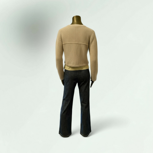 Beige Cropped Knit Cardigan with Ring Detail-Gargrish-Lunatisme