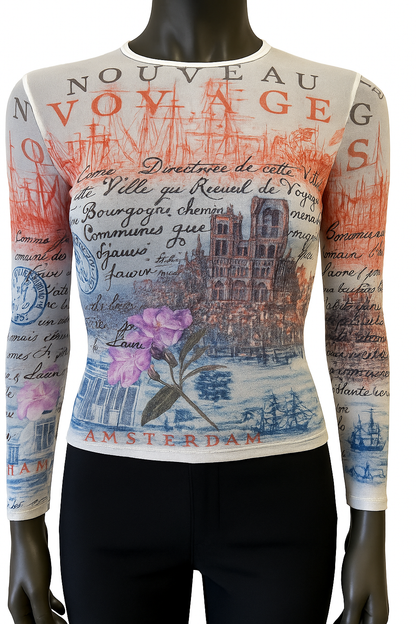 Printed Mesh T Shirt with Embelishment  Thamesis Print