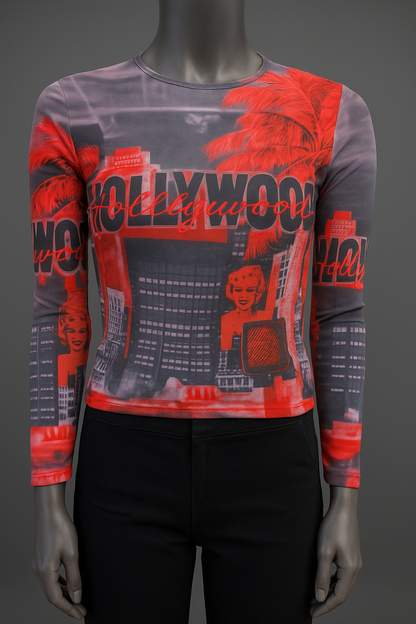 Printed Mesh T Shirt with Embelishment   Tinsel Town Print