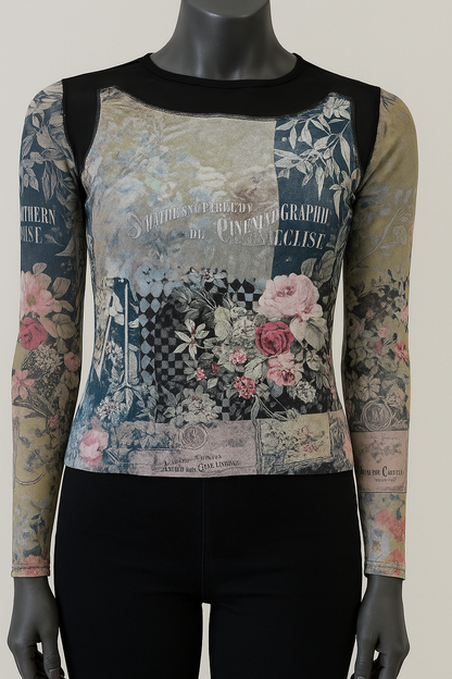 Printed T shirt with sleeves with Embelishment Vintage Eclipse Print