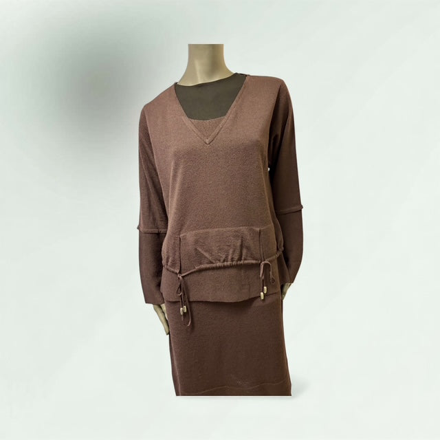 Burgandy Layered sweater with string and toggles